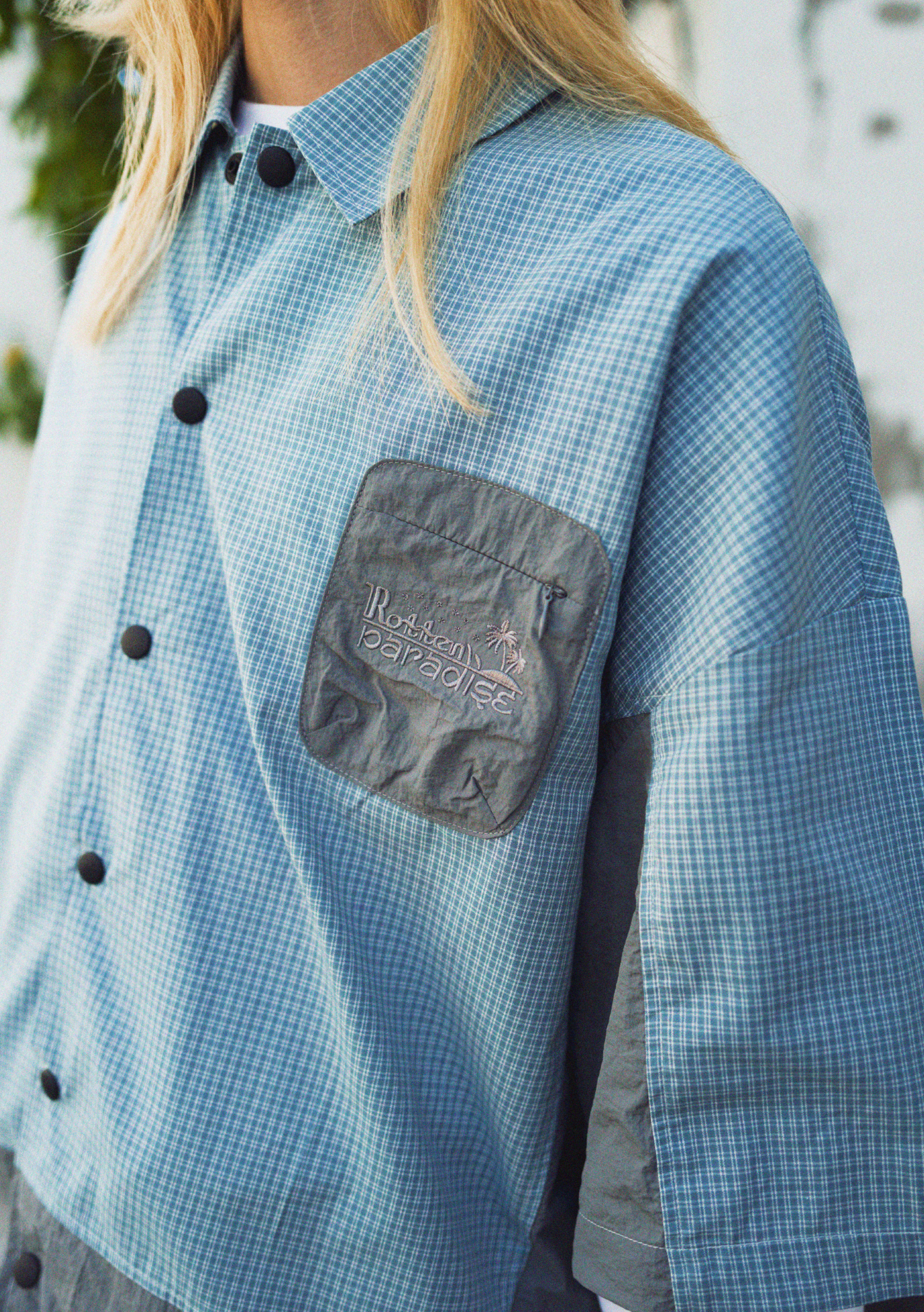 Checkered Boxy Shirt Cyan Grey