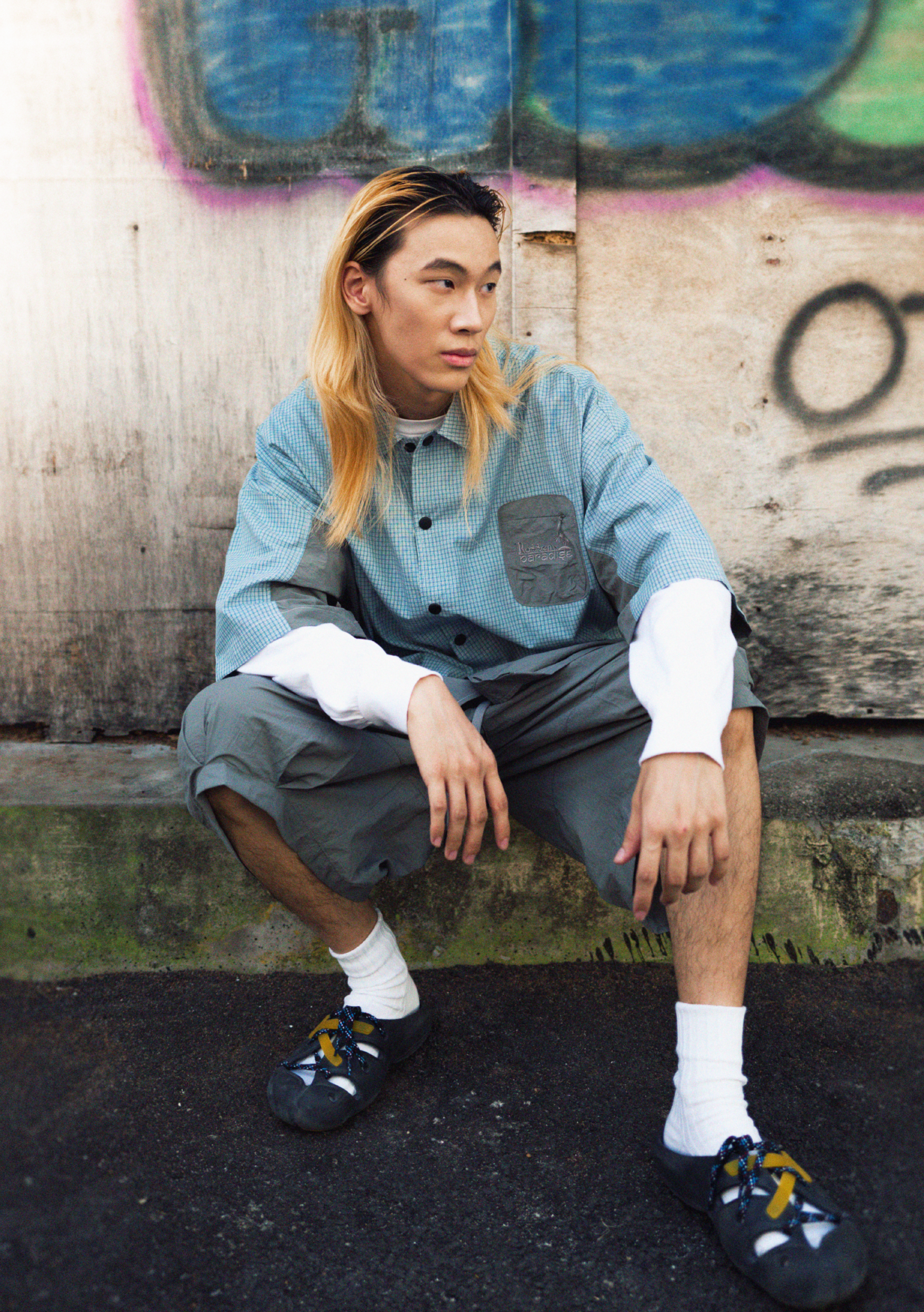 Checkered Boxy Shirt Cyan Grey