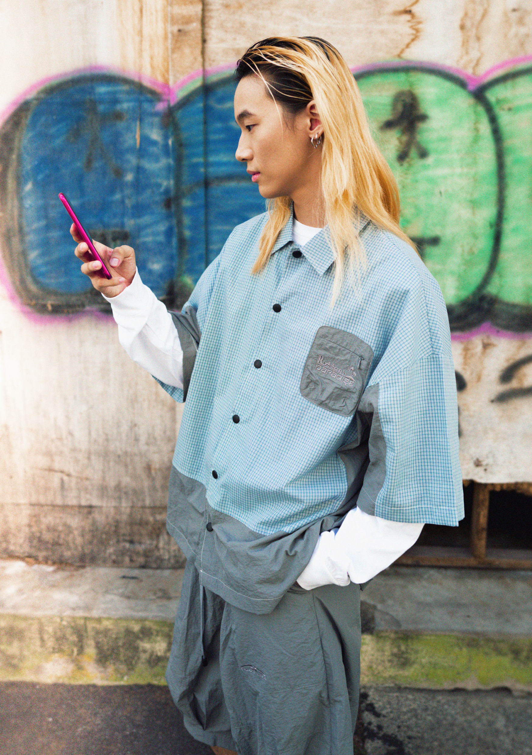 Checkered Boxy Shirt Cyan Grey