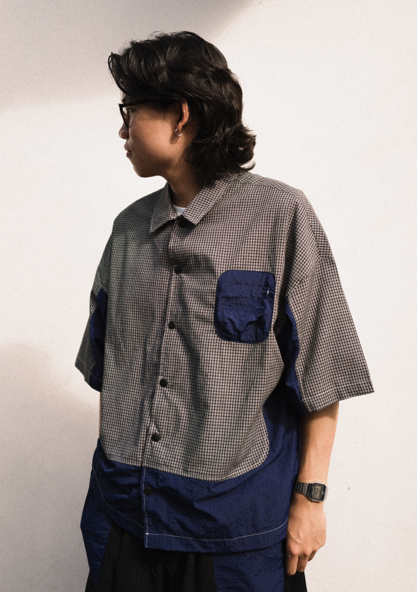 Checkered Boxy Shirt Midnight Blue