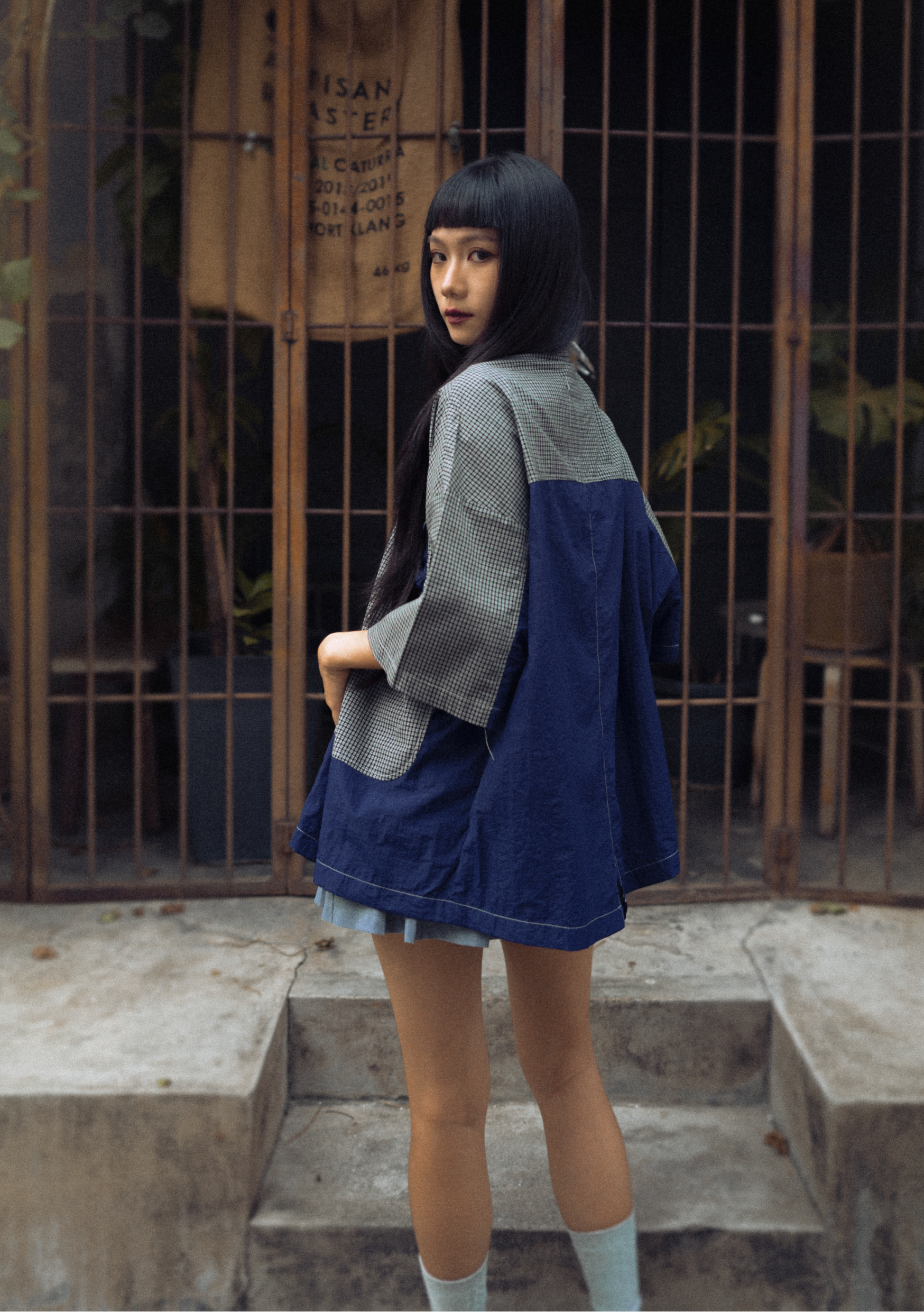 Checkered Boxy Shirt Midnight Blue