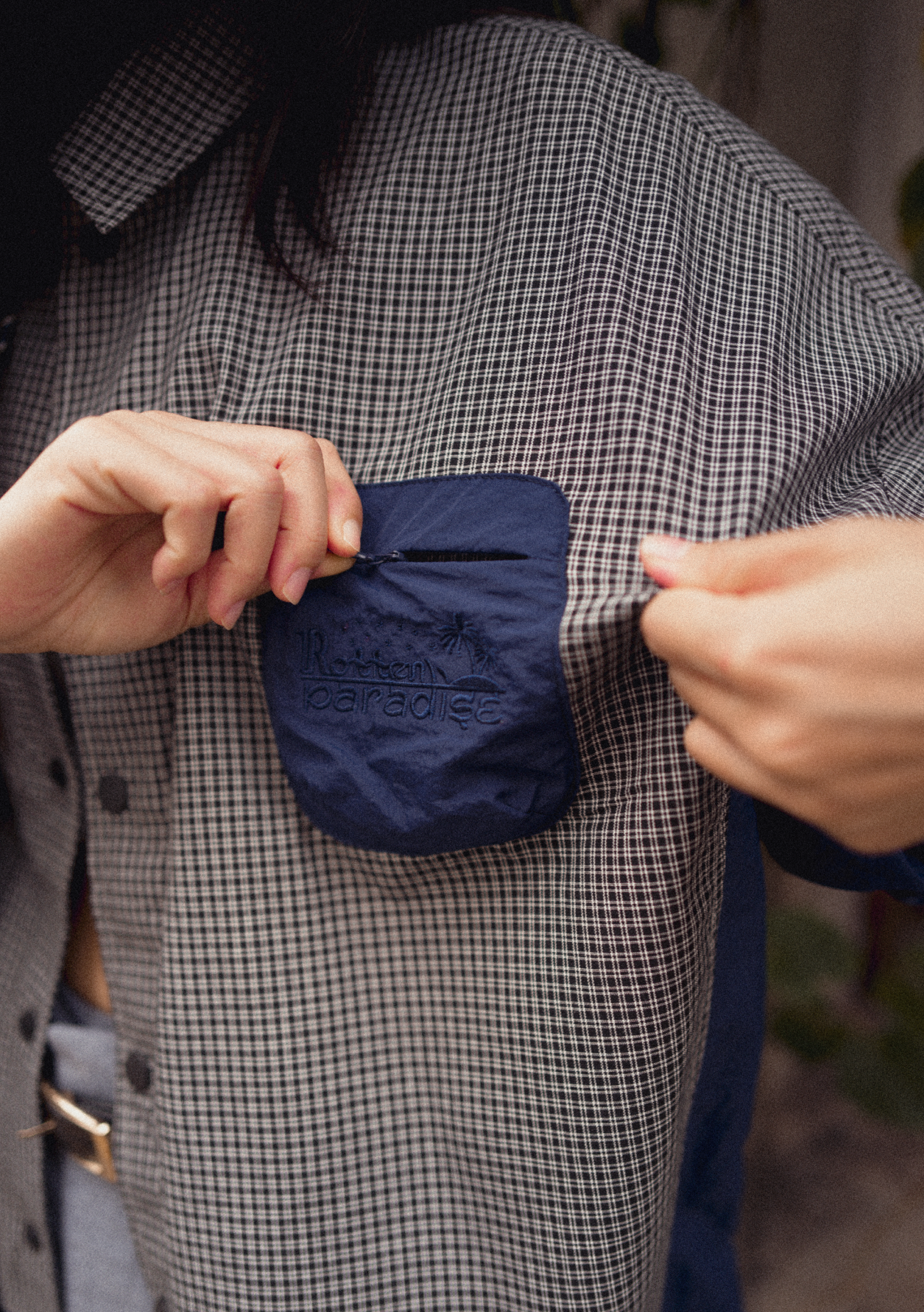 Checkered Boxy Shirt Midnight Blue