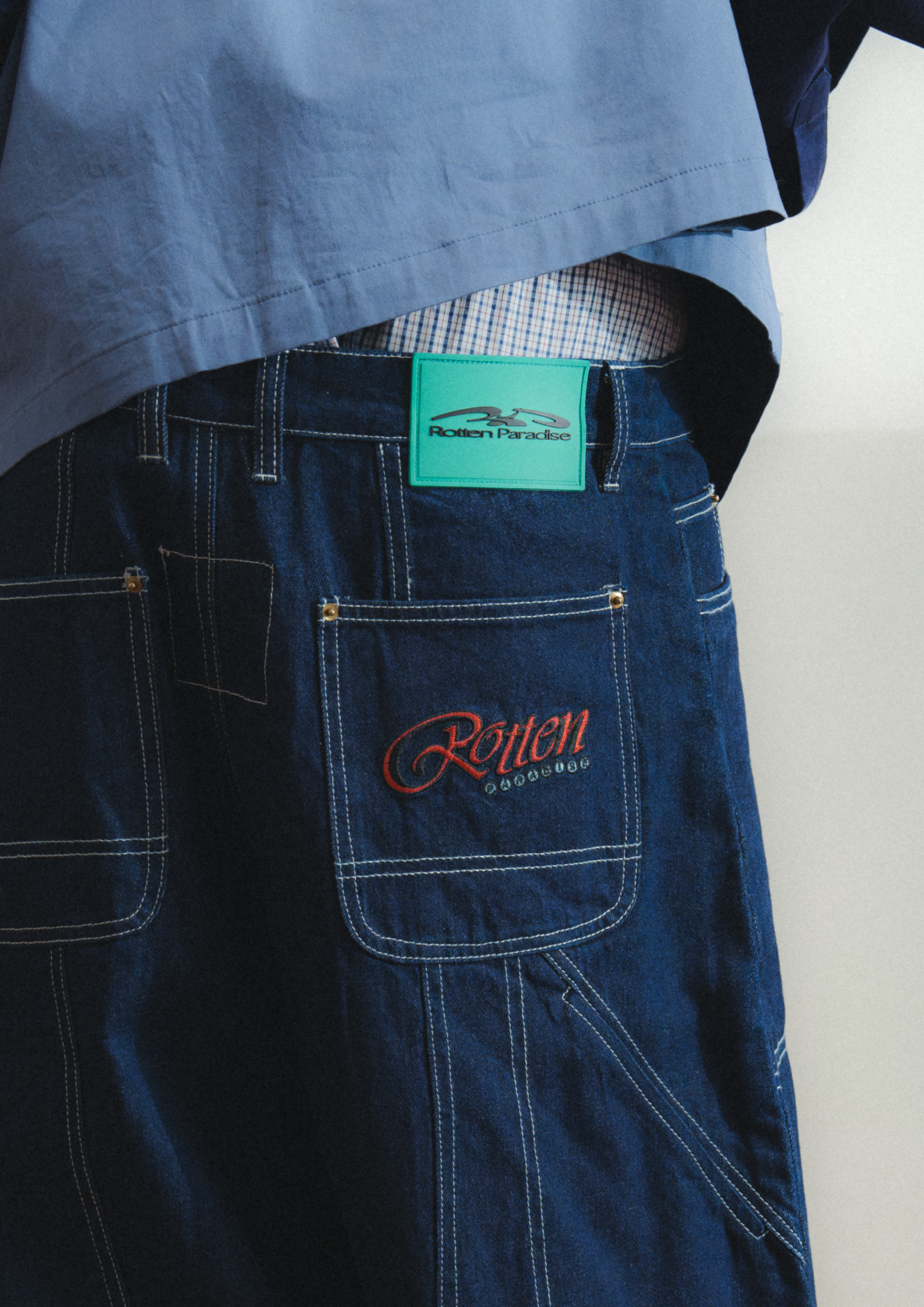 Long Double Knee Jeans Denim
