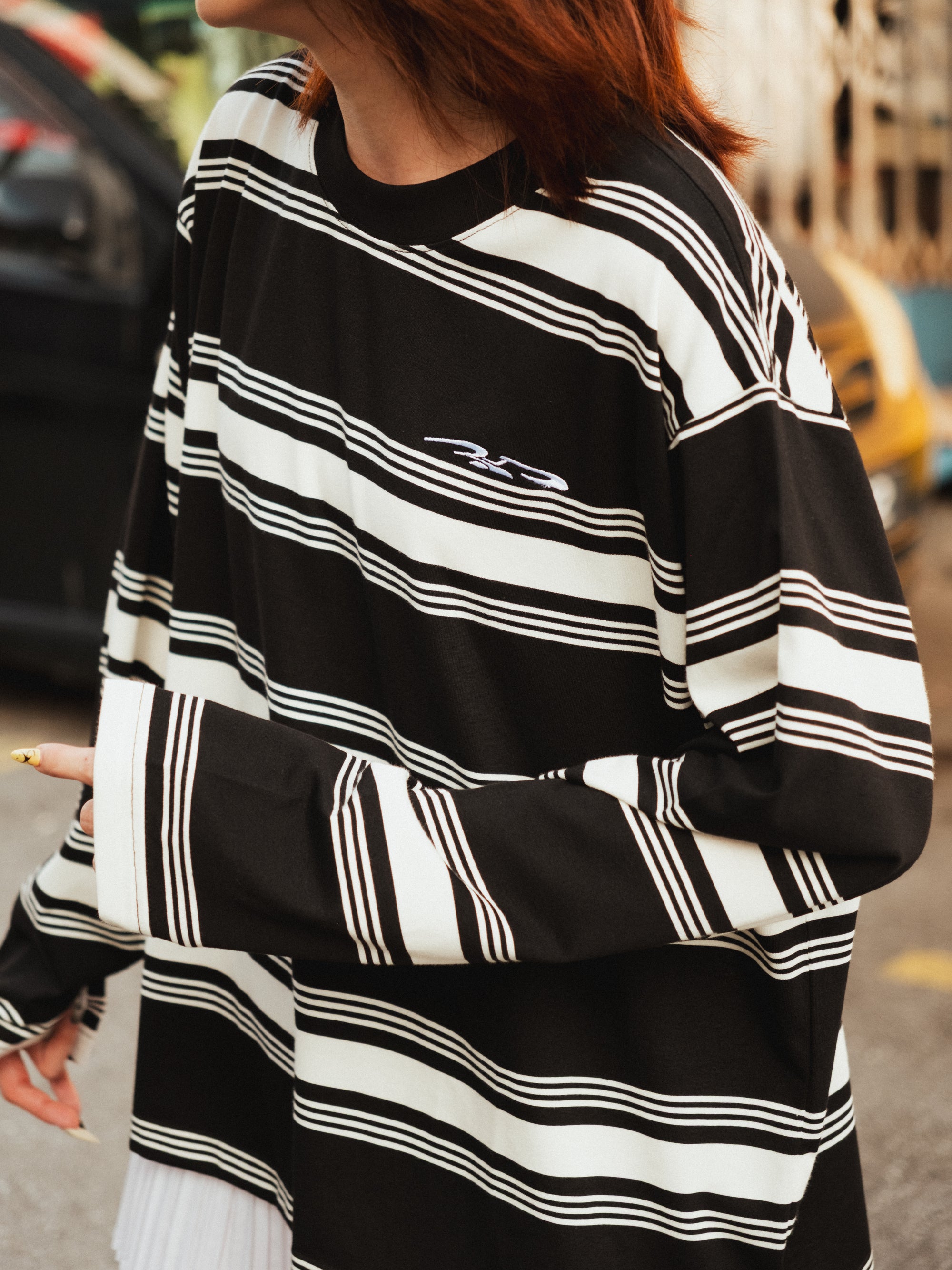 Logo Stripe Cropped L/S Tee Black