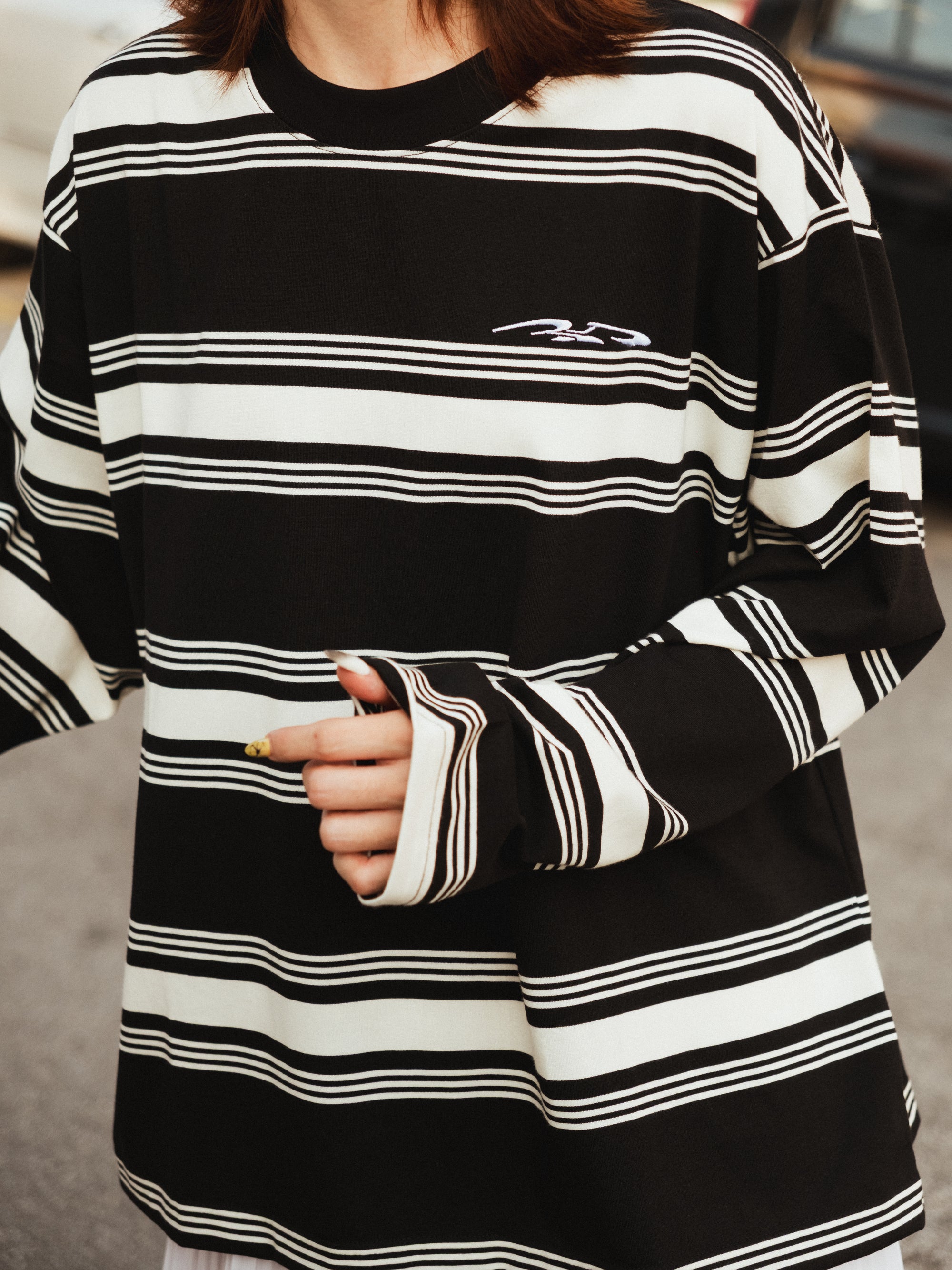 Logo Stripe Cropped L/S Tee Black