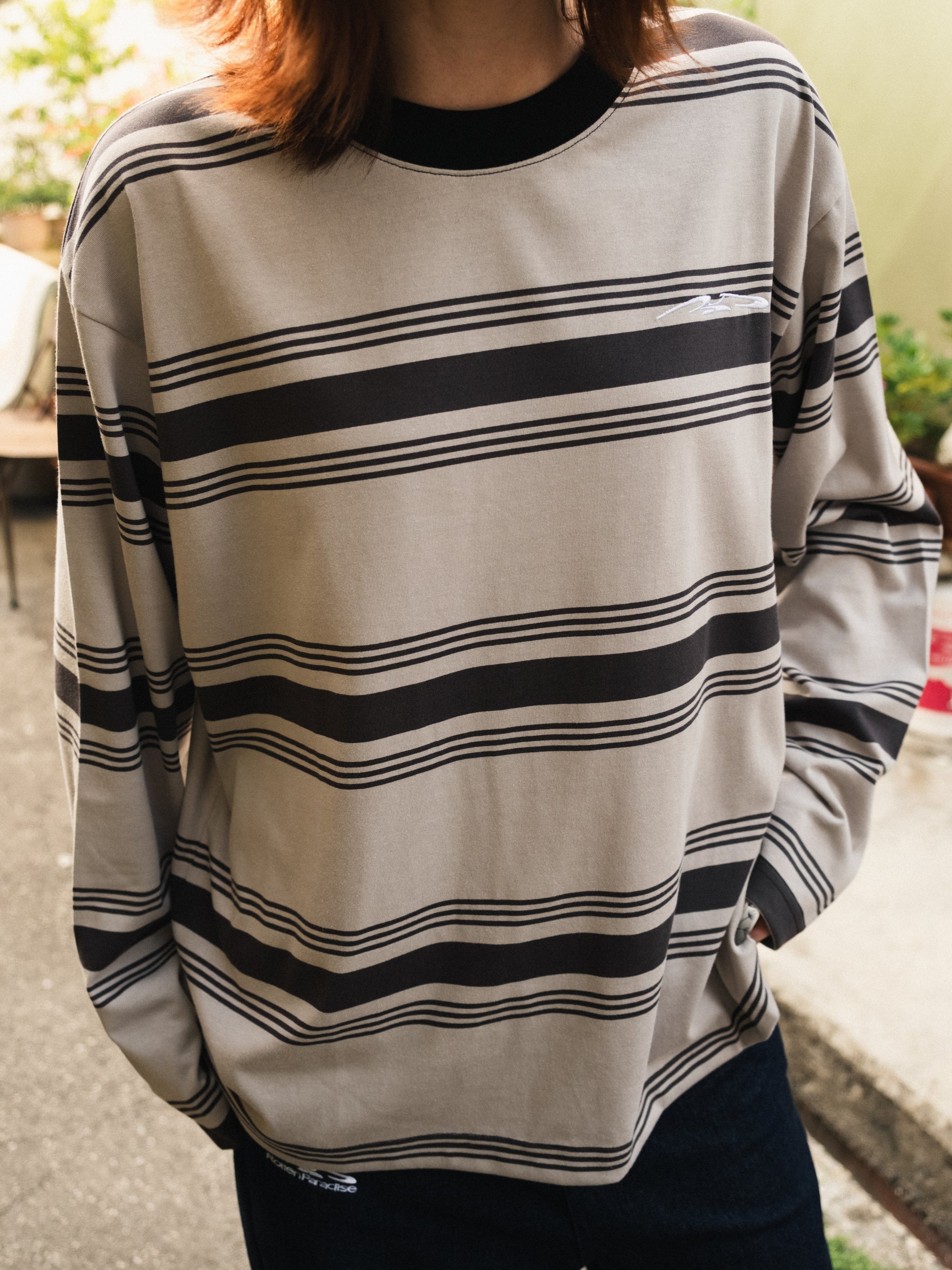 Logo Stripe Cropped L/S Tee Grey