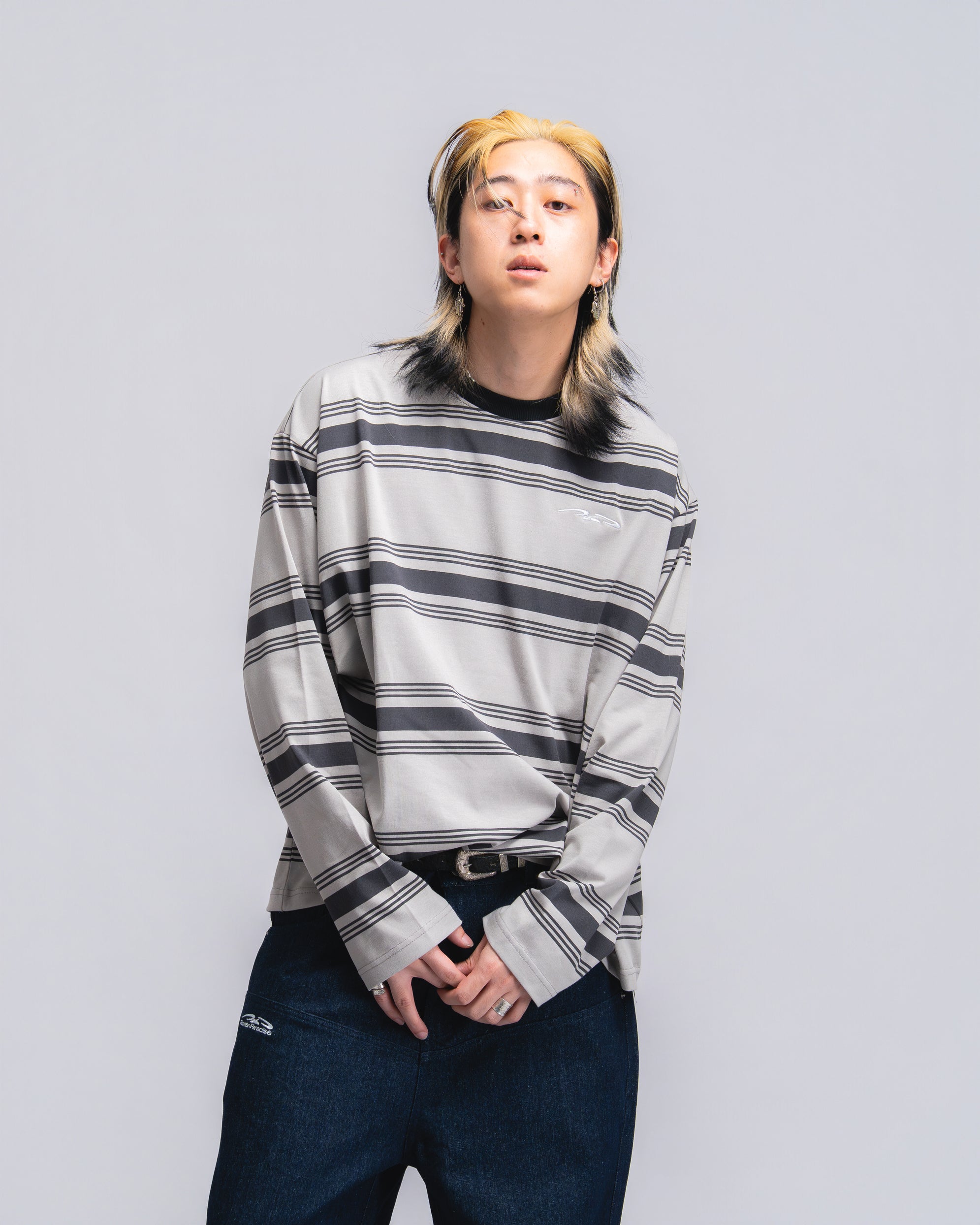 Logo Stripe Cropped L/S Tee Grey