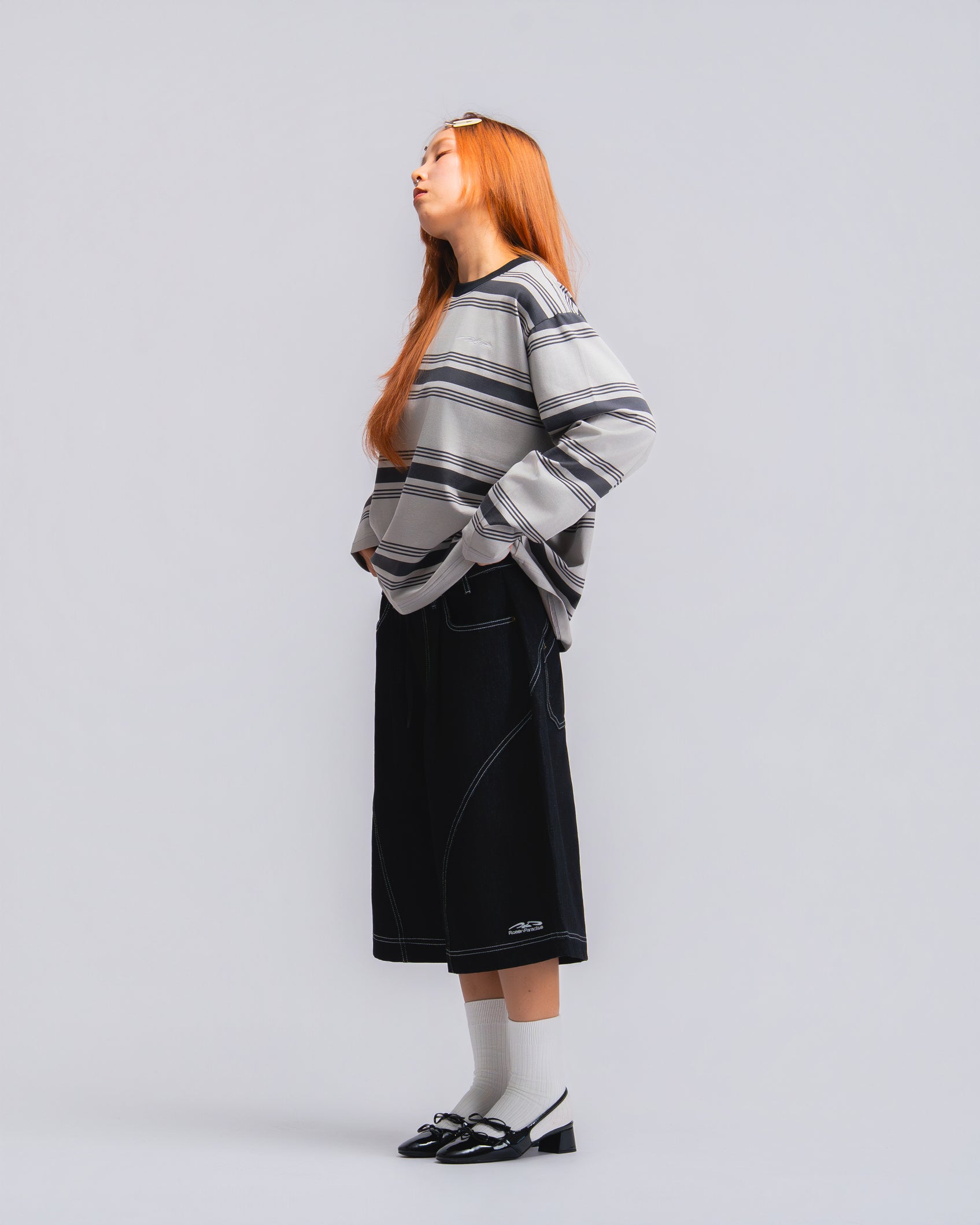 Logo Stripe Cropped L/S Tee Grey