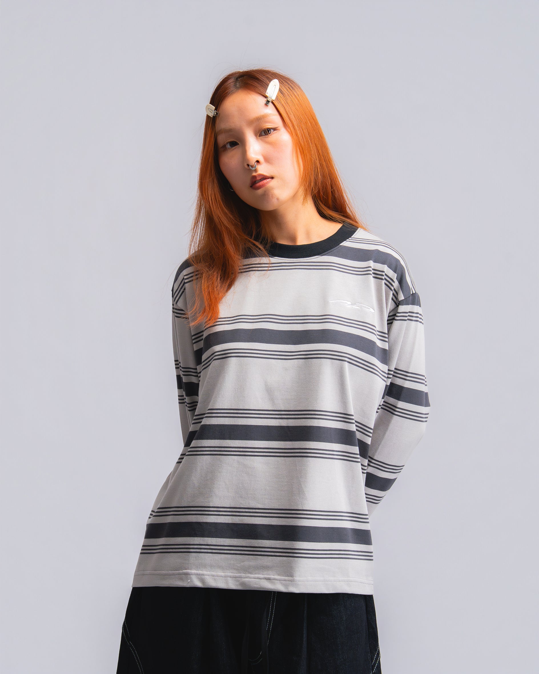 Logo Stripe Cropped L/S Tee Grey