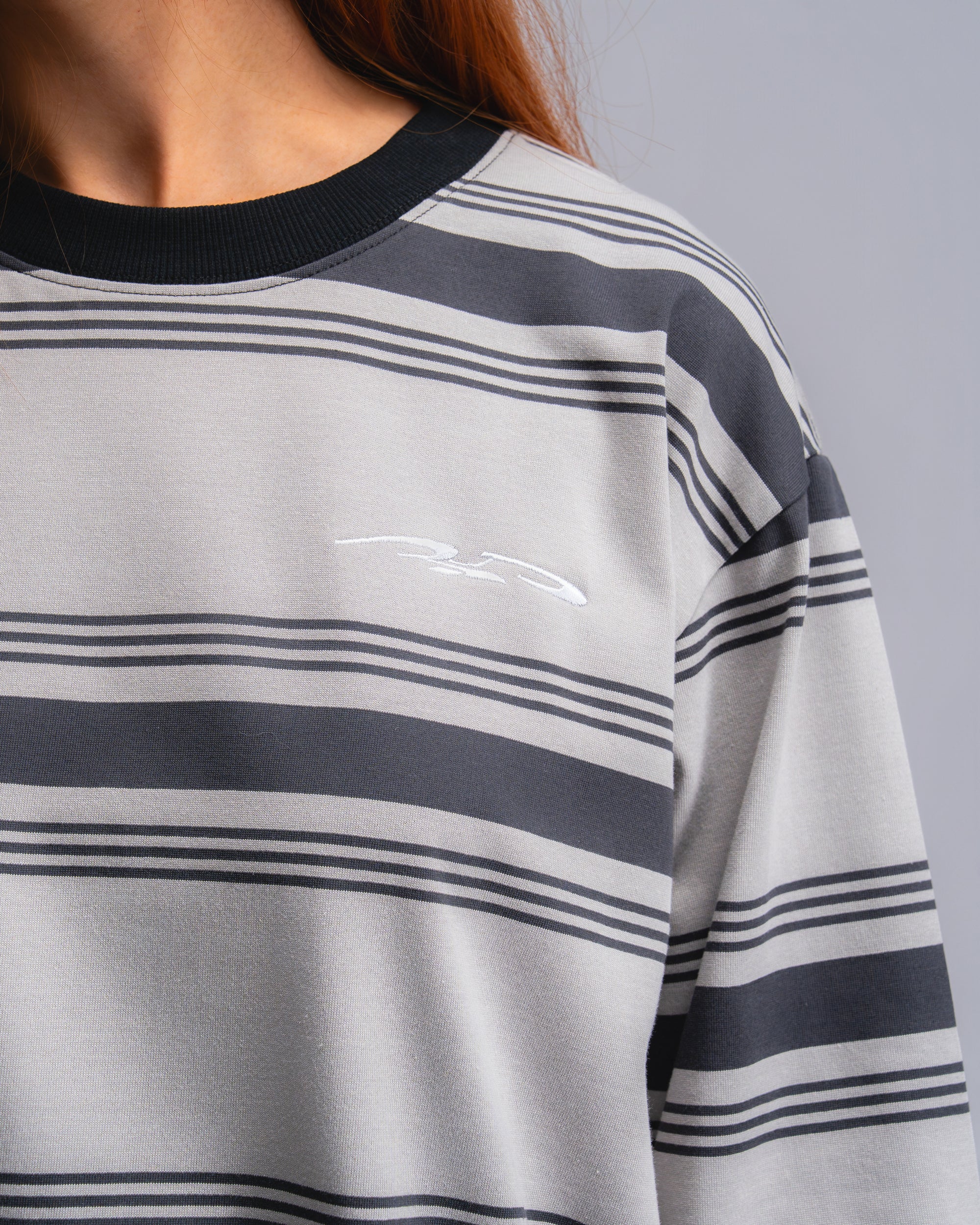Logo Stripe Cropped L/S Tee Grey
