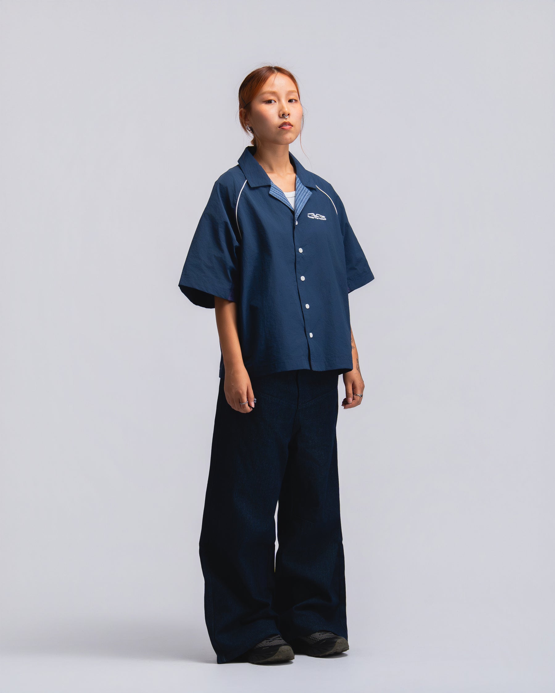 Papa Contrast Boxy Shirt Navy