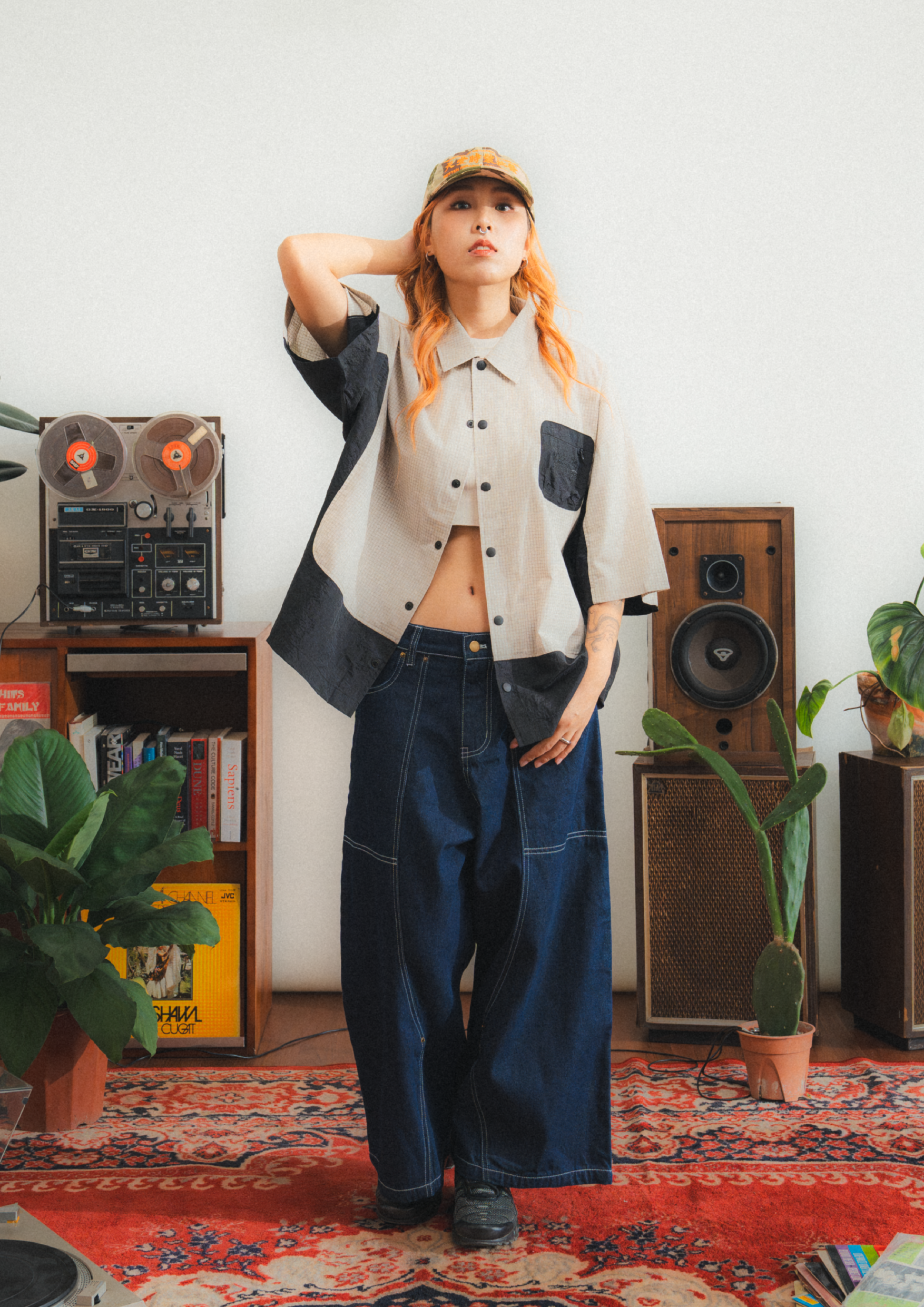 Checkered Boxy Shirt Cream
