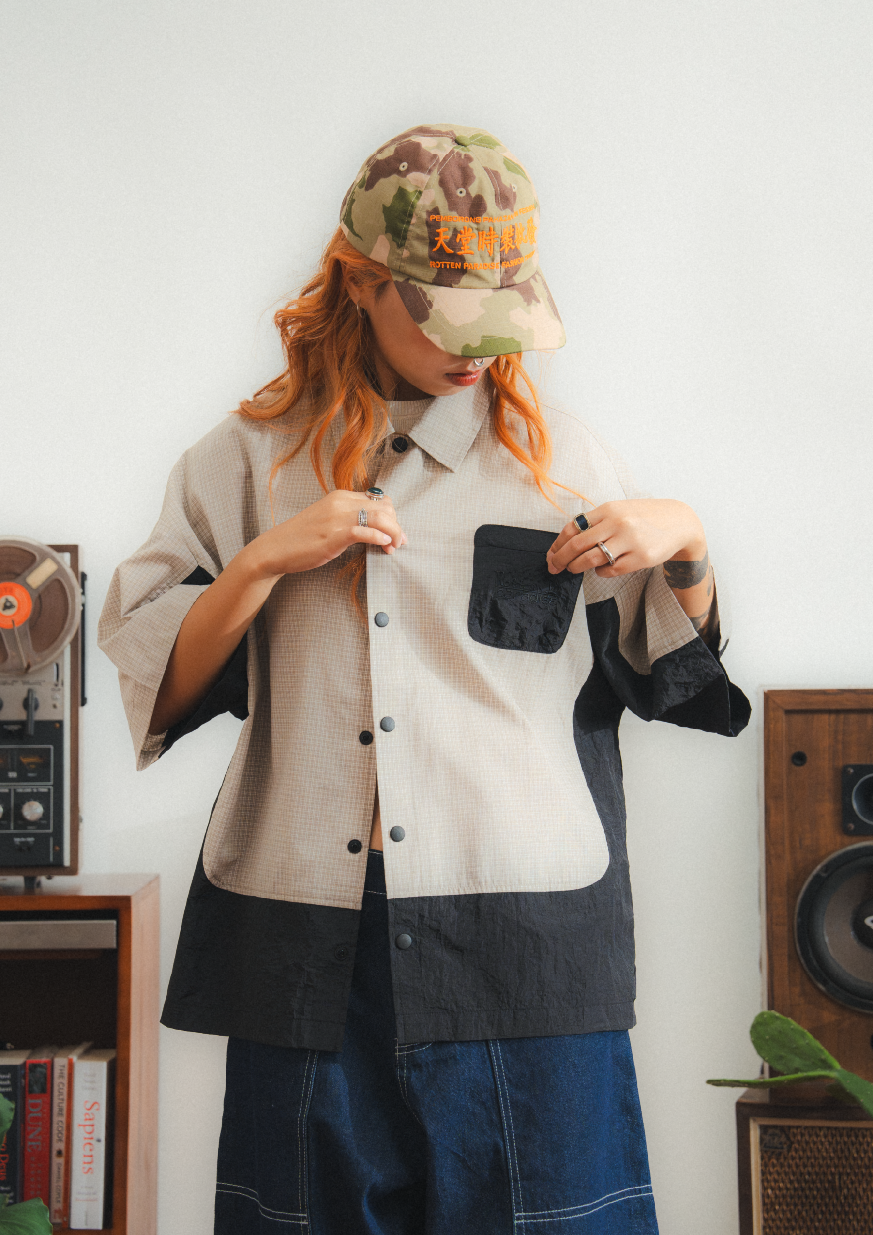 Checkered Boxy Shirt Cream