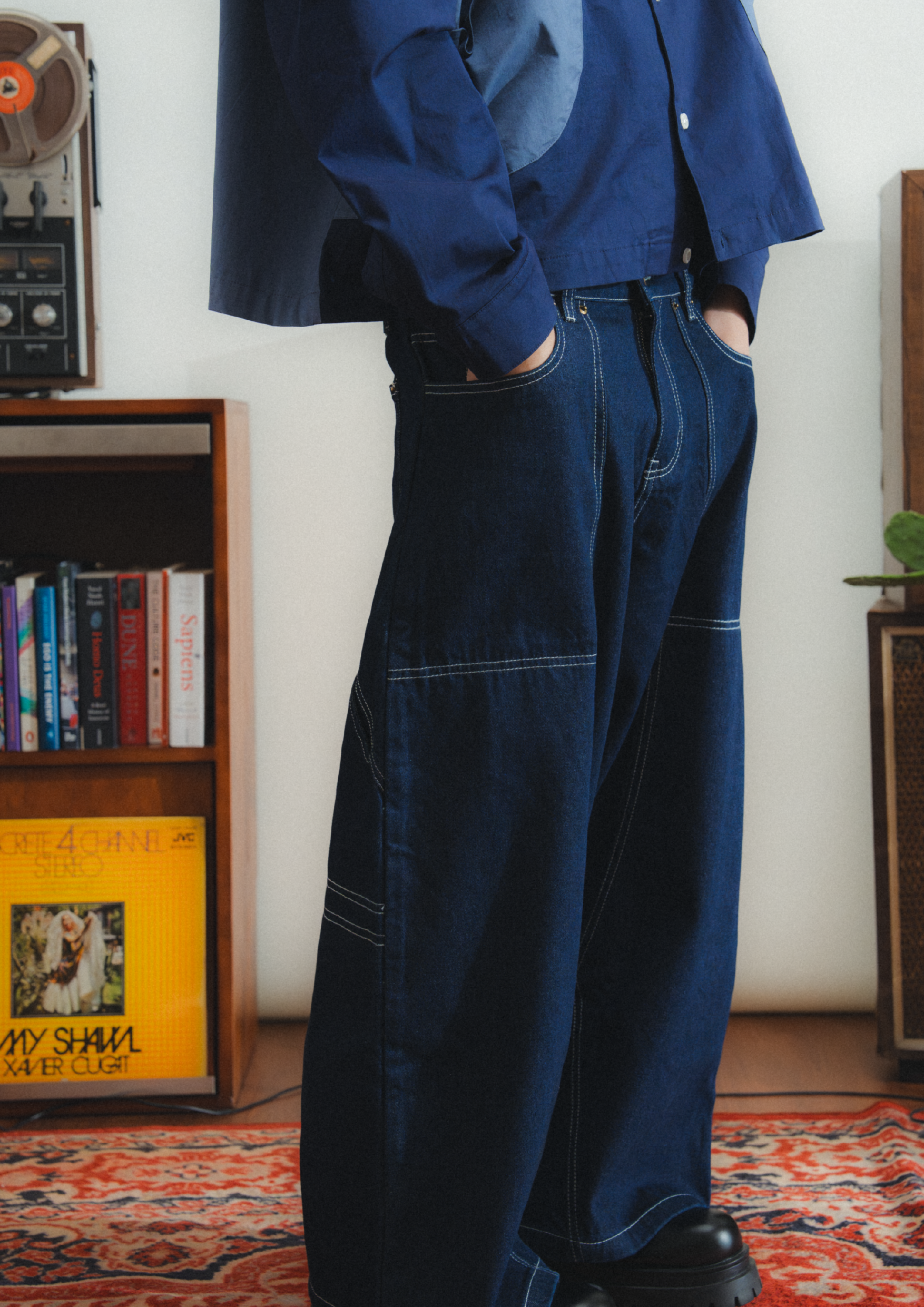 Long Double Knee Jeans Denim