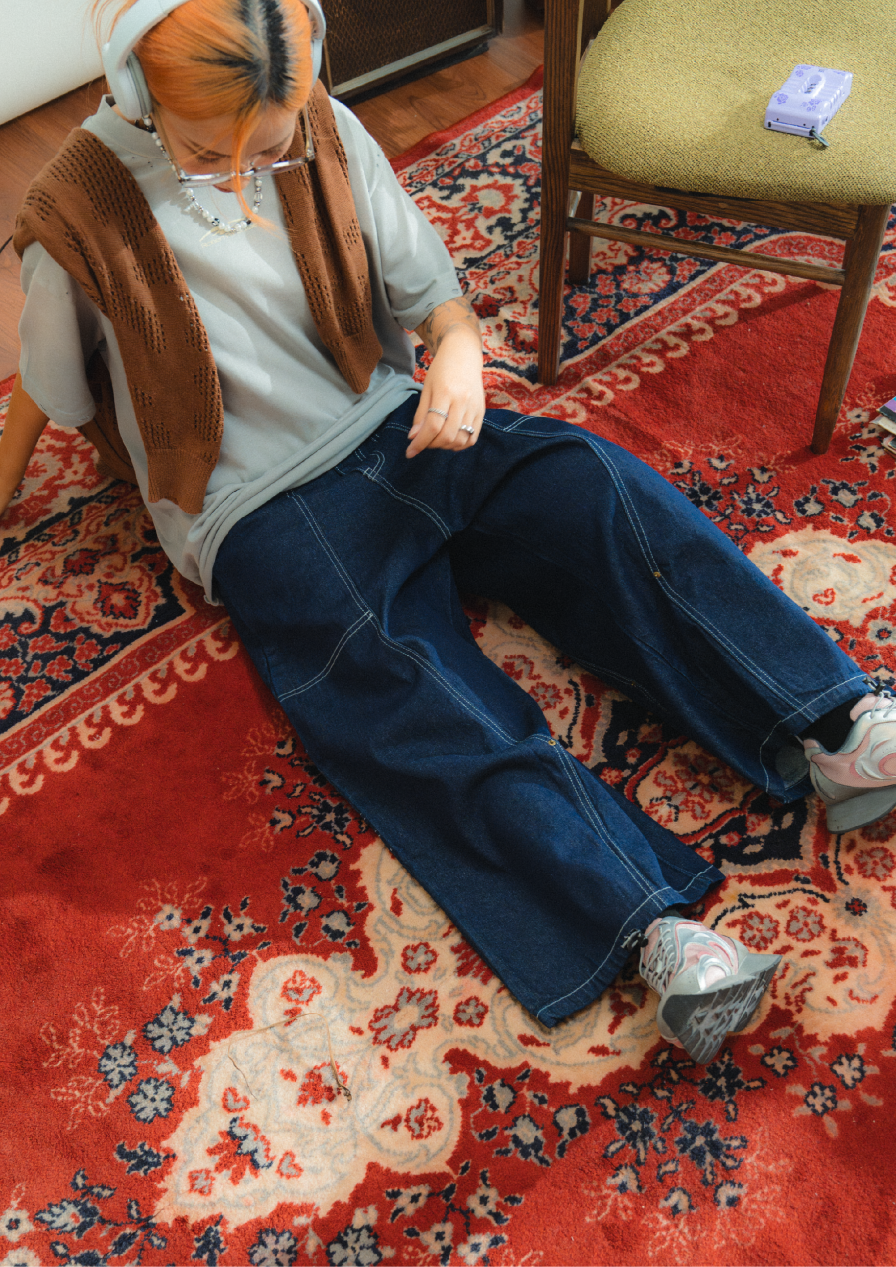 Long Double Knee Jeans Denim