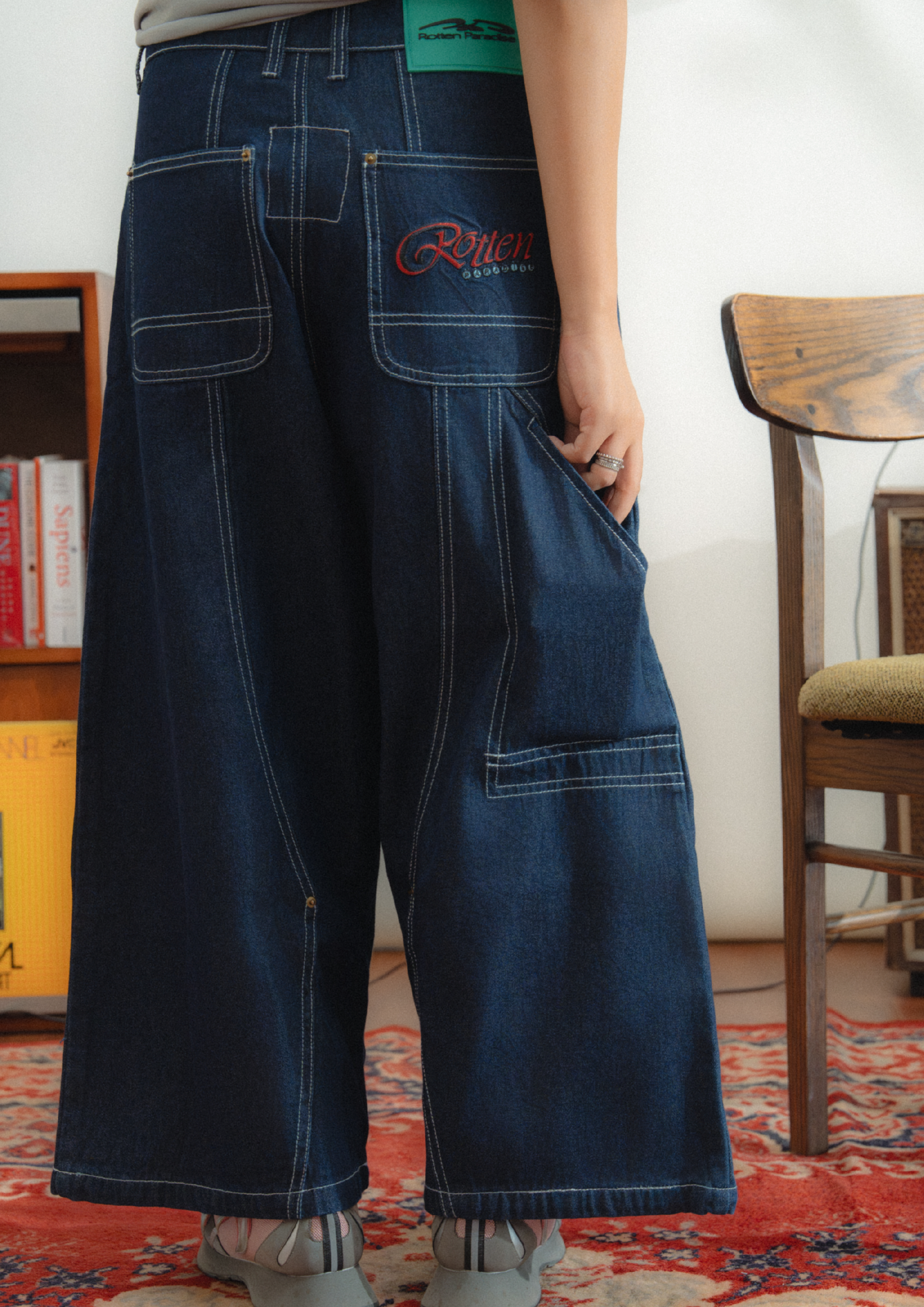 Long Double Knee Jeans Denim