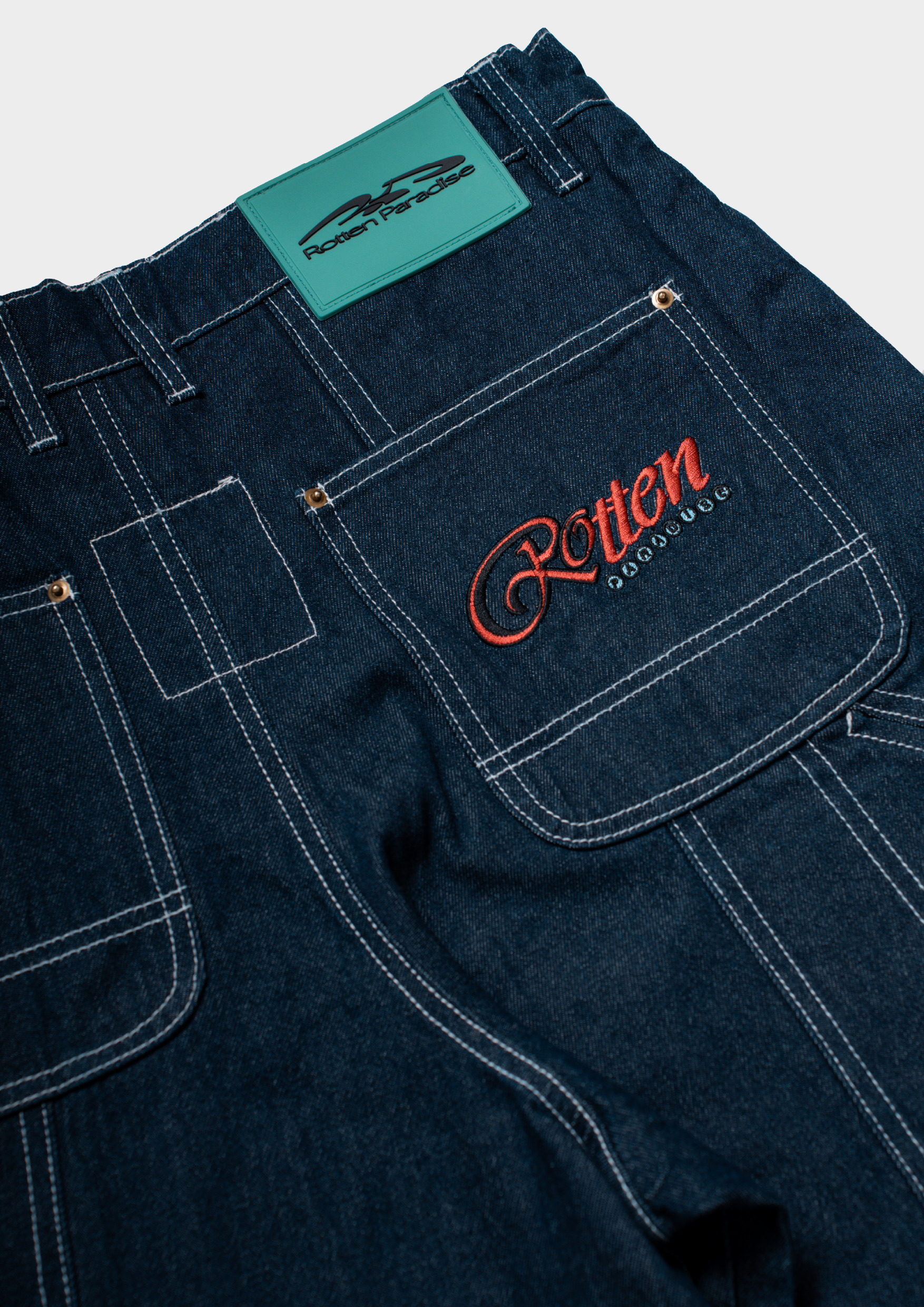 Long Double Knee Jeans Denim