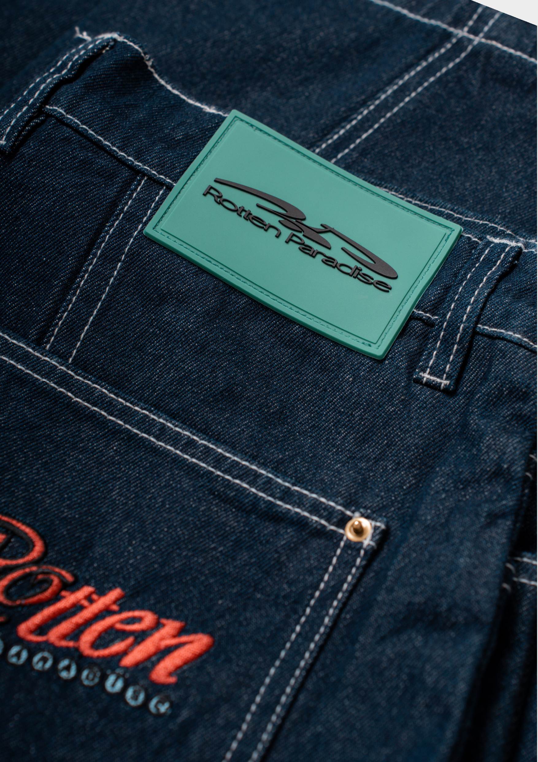 Long Double Knee Jeans Denim