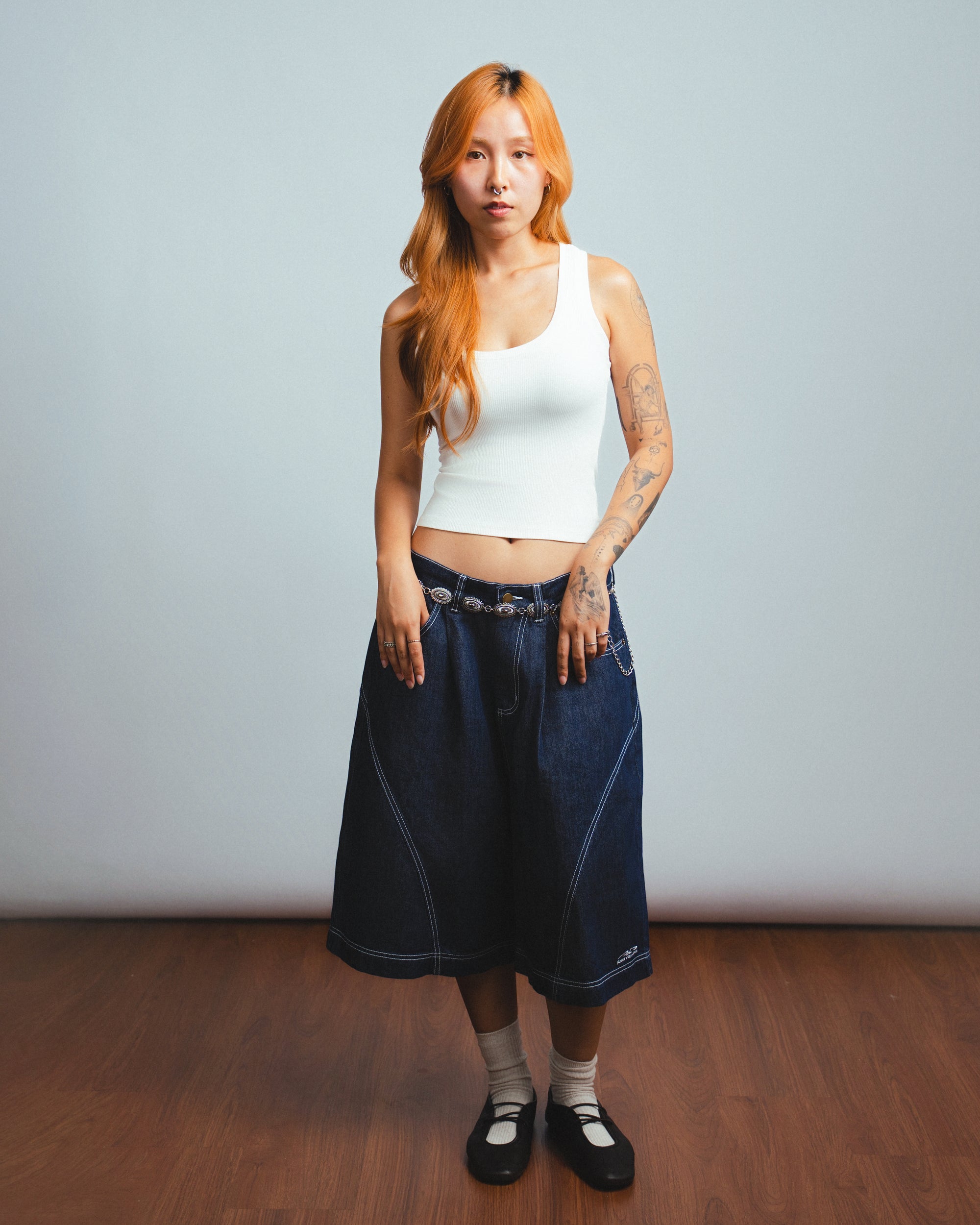 Drift Line Wide Fit Shorts Denim Blue