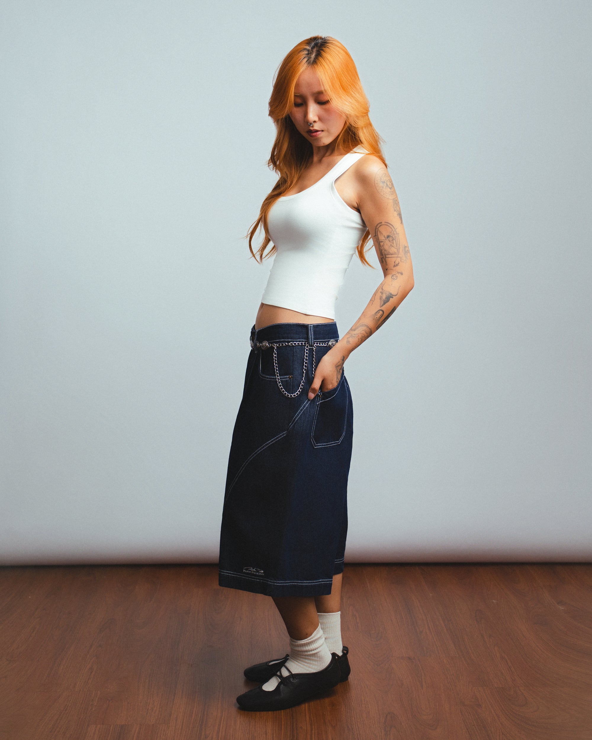 Drift Line Wide Fit Shorts Denim Blue