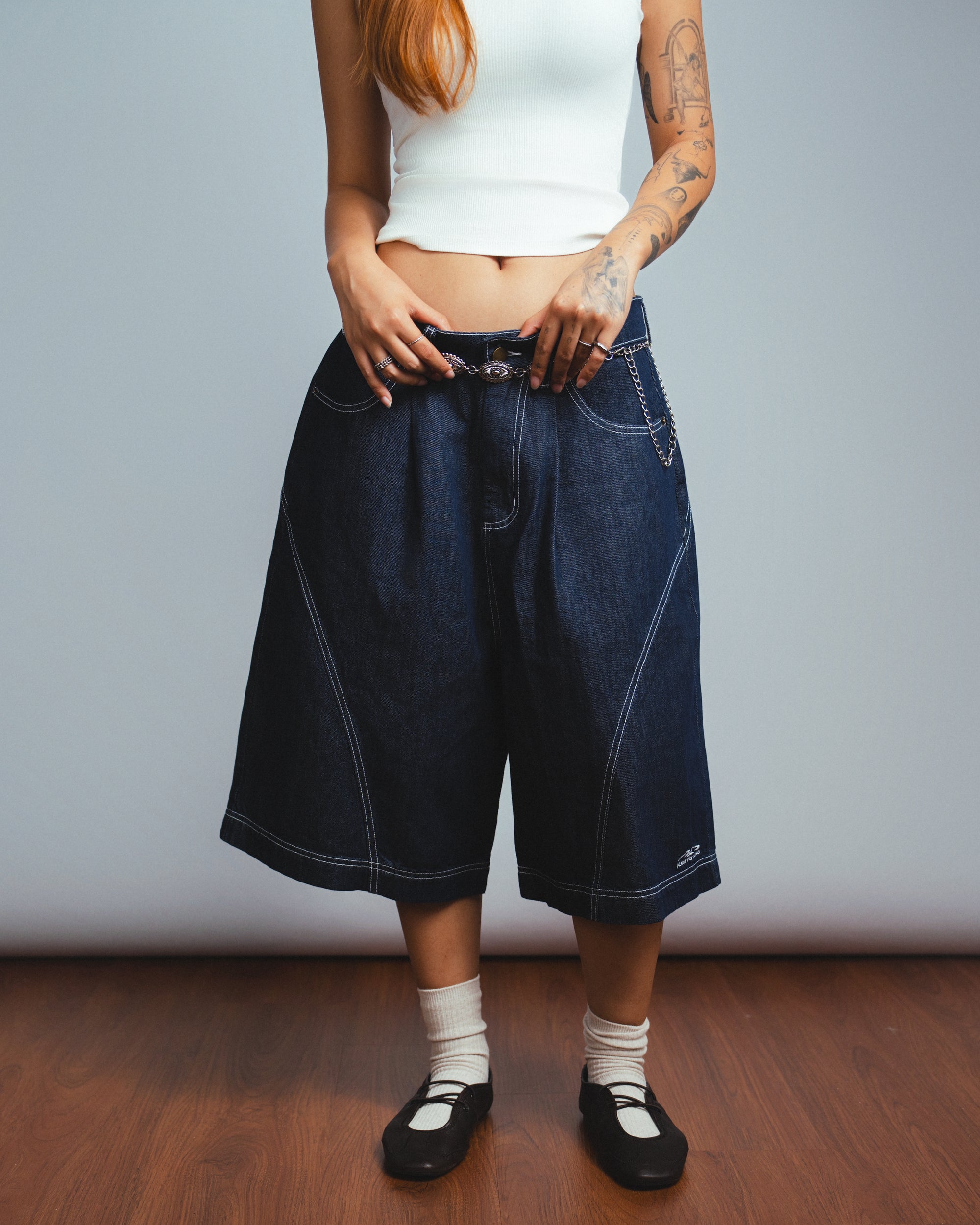 Drift Line Wide Fit Shorts Denim Blue