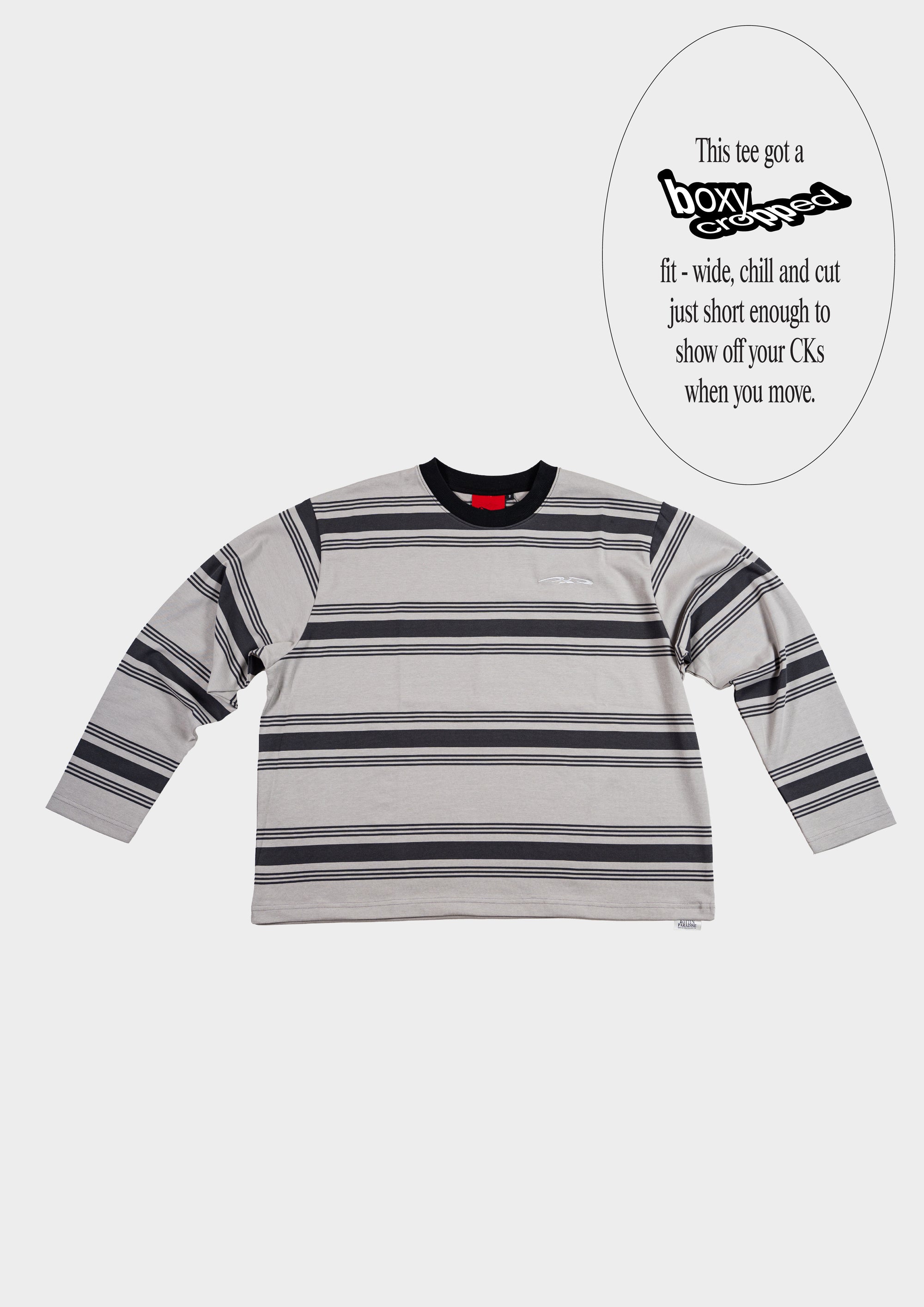 Logo Stripe Cropped L/S Tee Grey